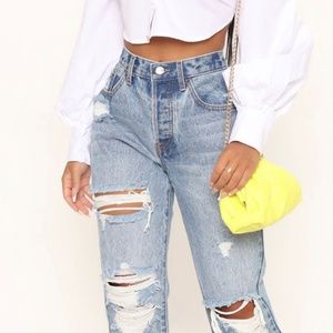 Fashion Nova Sweet Sweet Love Straight Leg Boyfriend  Jeans - Medium Blue Wash